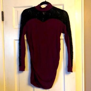 Long maroon and black lace maternity shirt